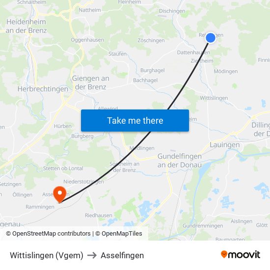 Wittislingen (Vgem) to Asselfingen map