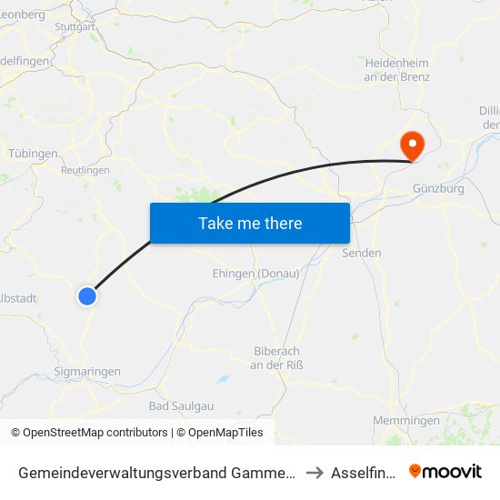 Gemeindeverwaltungsverband Gammertingen to Asselfingen map