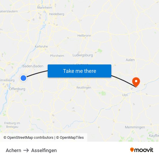 Achern to Asselfingen map