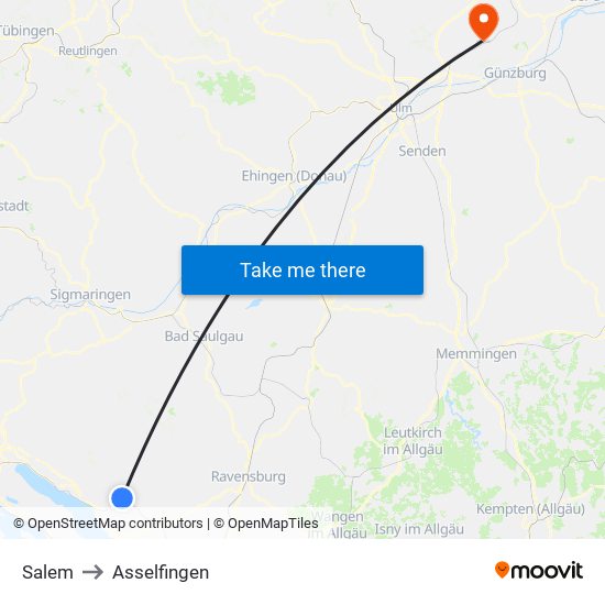 Salem to Asselfingen map