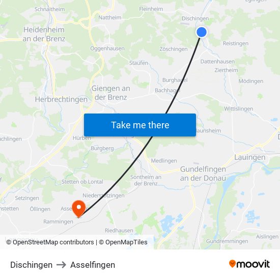 Dischingen to Asselfingen map