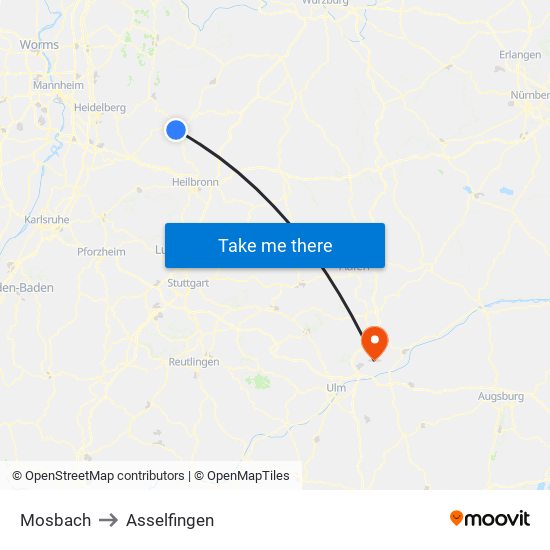 Mosbach to Asselfingen map