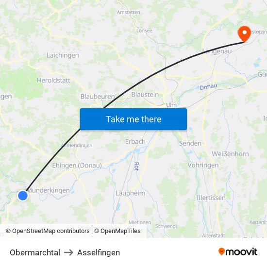 Obermarchtal to Asselfingen map