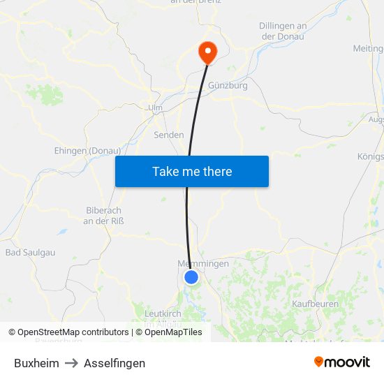 Buxheim to Asselfingen map