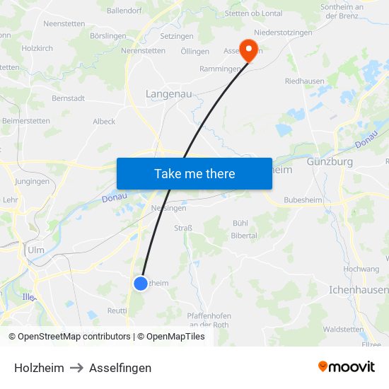 Holzheim to Asselfingen map