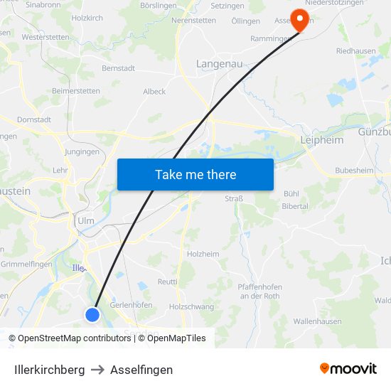 Illerkirchberg to Asselfingen map