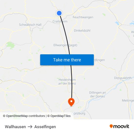 Wallhausen to Asselfingen map