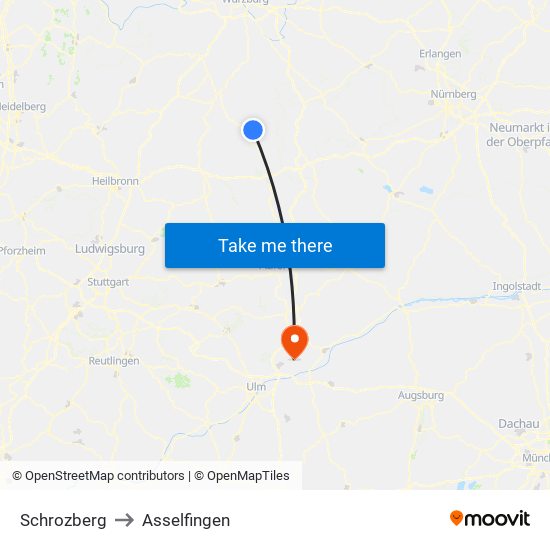 Schrozberg to Asselfingen map