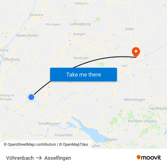 Vöhrenbach to Asselfingen map