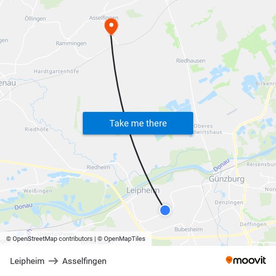 Leipheim to Asselfingen map