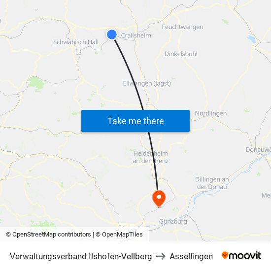 Verwaltungsverband Ilshofen-Vellberg to Asselfingen map