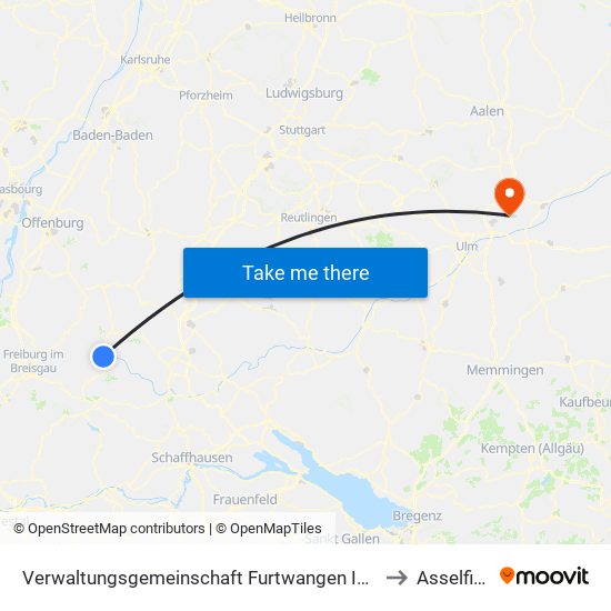 Verwaltungsgemeinschaft Furtwangen Im Schwarzwald to Asselfingen map