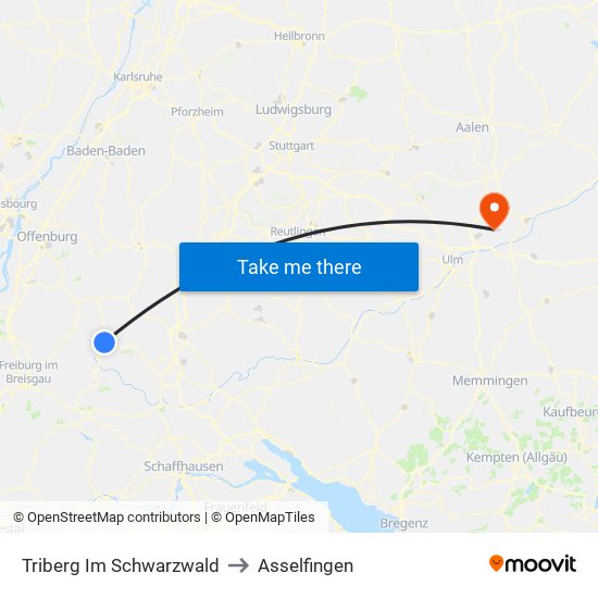 Triberg Im Schwarzwald to Asselfingen map