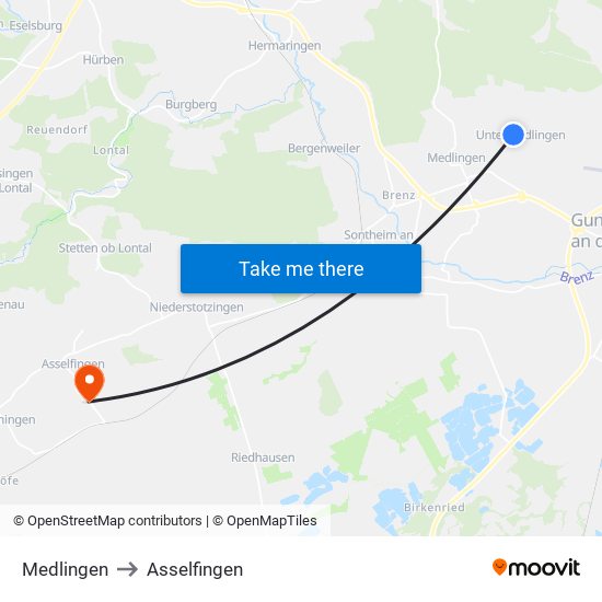 Medlingen to Asselfingen map