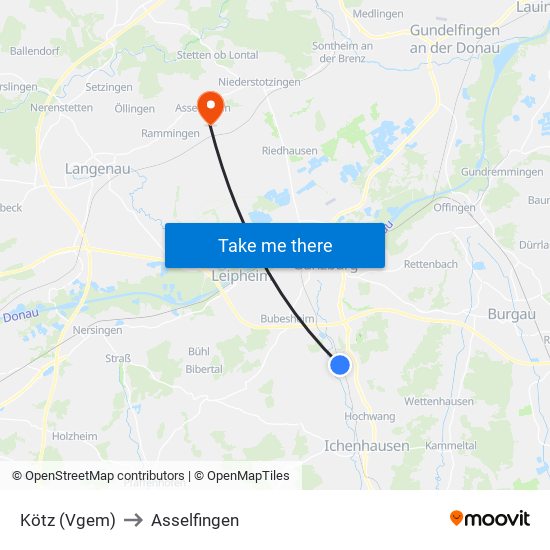 Kötz (Vgem) to Asselfingen map