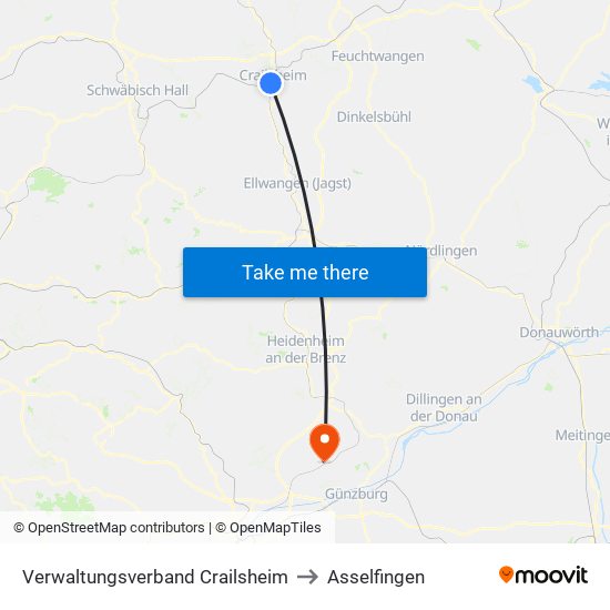 Verwaltungsverband Crailsheim to Asselfingen map