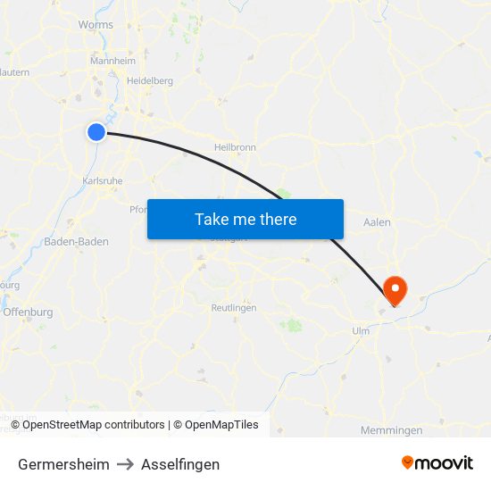 Germersheim to Asselfingen map