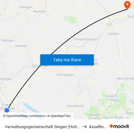 Verwaltungsgemeinschaft Singen (Hohentwiel) to Asselfingen map