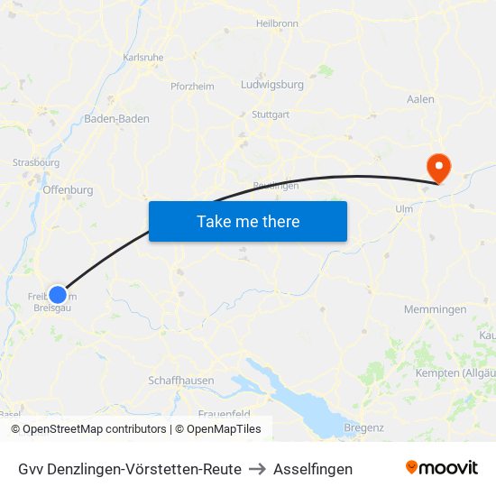 Gvv Denzlingen-Vörstetten-Reute to Asselfingen map