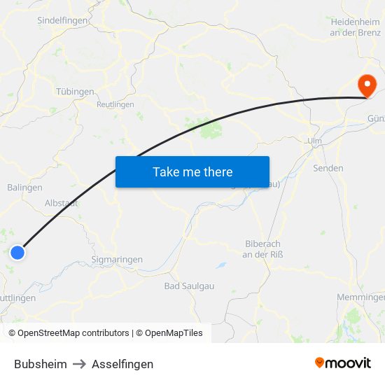 Bubsheim to Asselfingen map