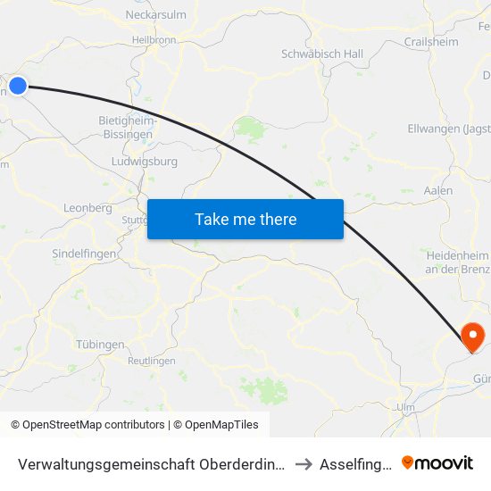 Verwaltungsgemeinschaft Oberderdingen to Asselfingen map