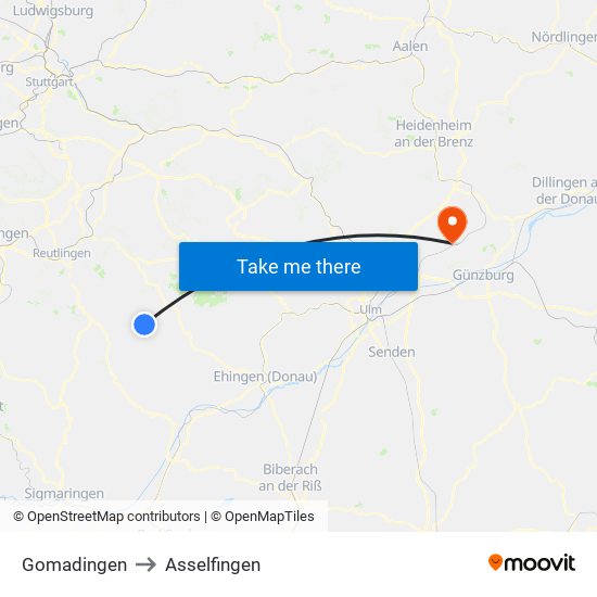 Gomadingen to Asselfingen map