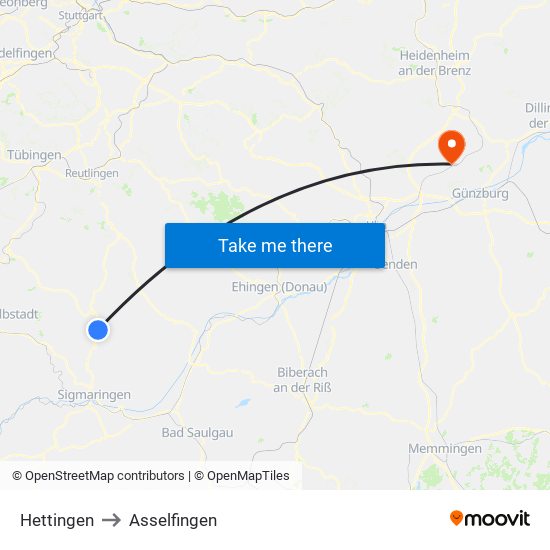 Hettingen to Asselfingen map