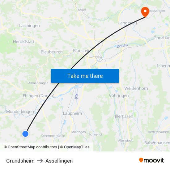 Grundsheim to Asselfingen map