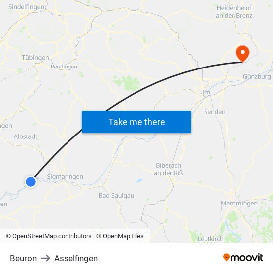 Beuron to Asselfingen map