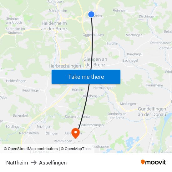 Nattheim to Asselfingen map