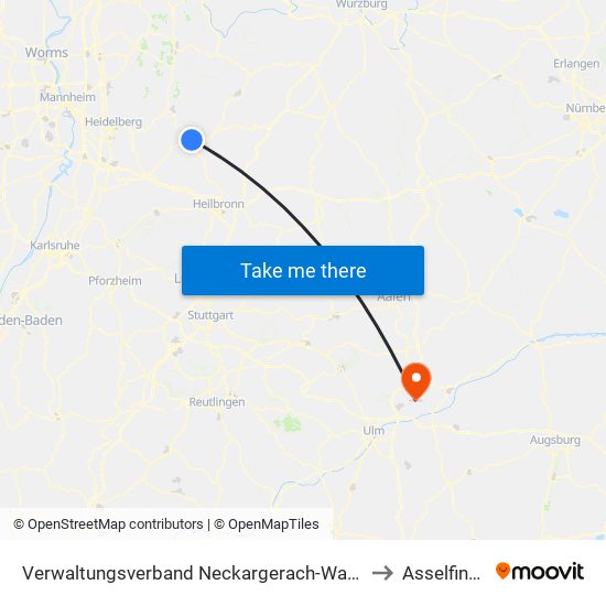 Verwaltungsverband Neckargerach-Waldbrunn to Asselfingen map