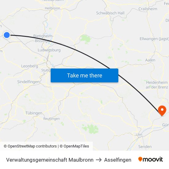 Verwaltungsgemeinschaft Maulbronn to Asselfingen map