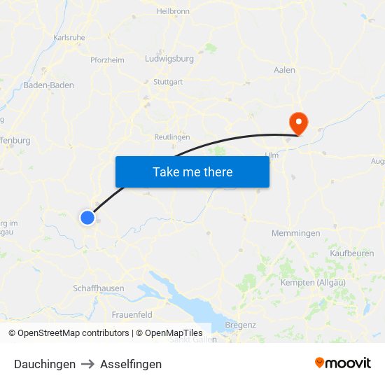 Dauchingen to Asselfingen map