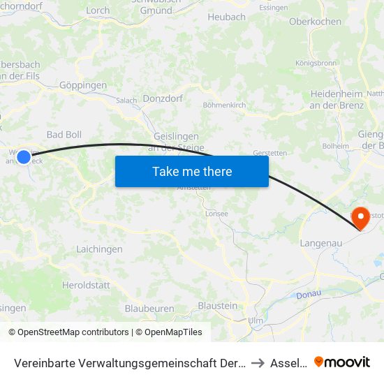 Vereinbarte Verwaltungsgemeinschaft Der Stadt Weilheim An Der Teck to Asselfingen map