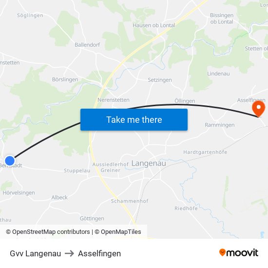 Gvv Langenau to Asselfingen map