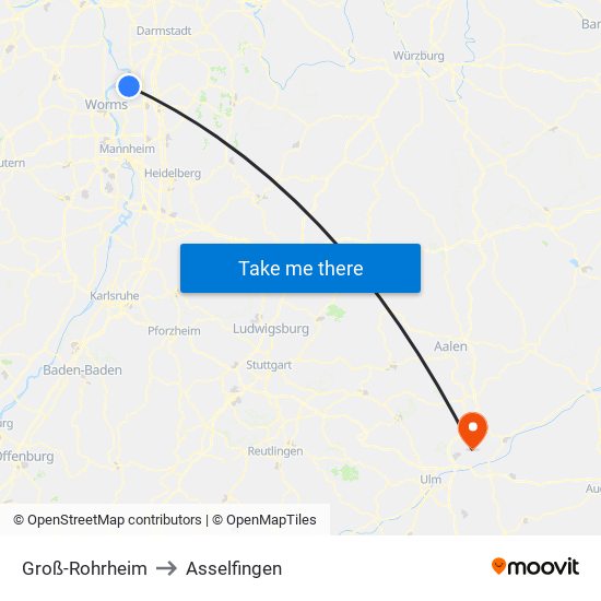 Groß-Rohrheim to Asselfingen map