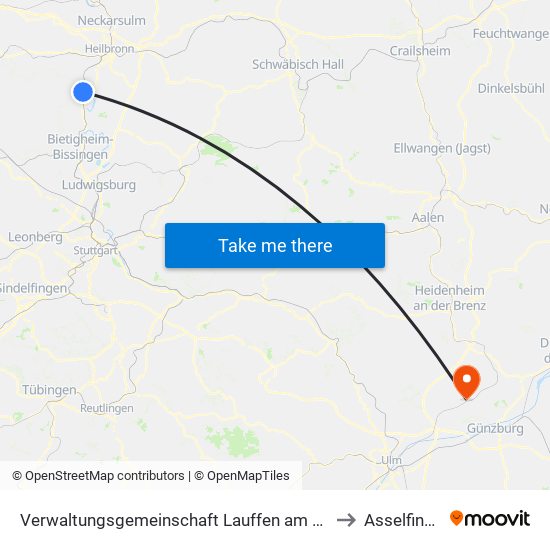 Verwaltungsgemeinschaft Lauffen am Neckar to Asselfingen map