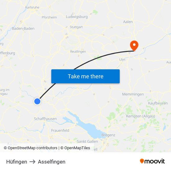 Hüfingen to Asselfingen map