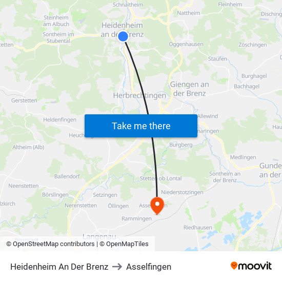 Heidenheim An Der Brenz to Asselfingen map