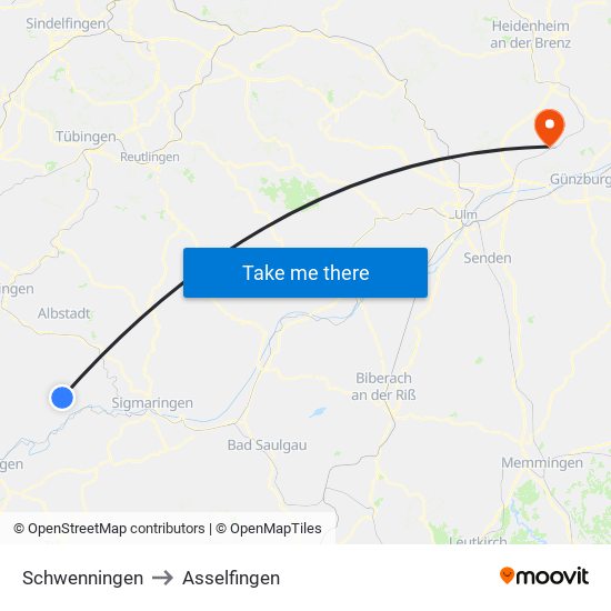 Schwenningen to Asselfingen map