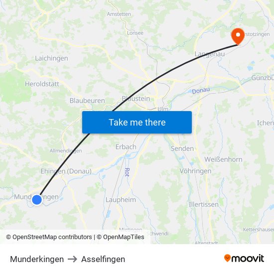 Munderkingen to Asselfingen map