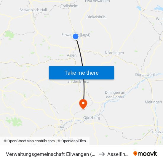 Verwaltungsgemeinschaft Ellwangen (Jagst) to Asselfingen map