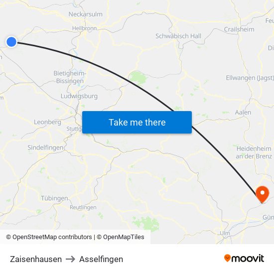 Zaisenhausen to Asselfingen map