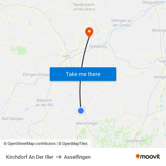 Kirchdorf An Der Iller to Asselfingen map