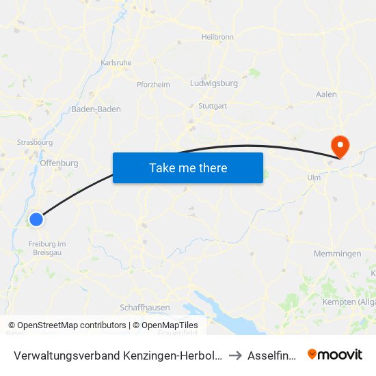 Verwaltungsverband Kenzingen-Herbolzheim to Asselfingen map