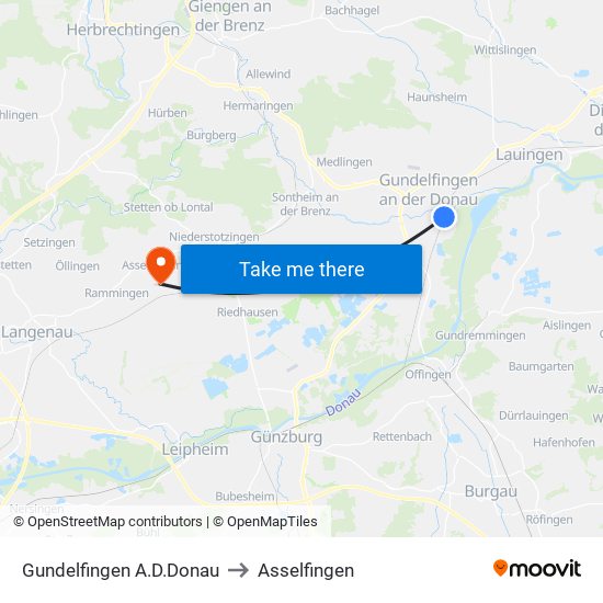 Gundelfingen A.D.Donau to Asselfingen map