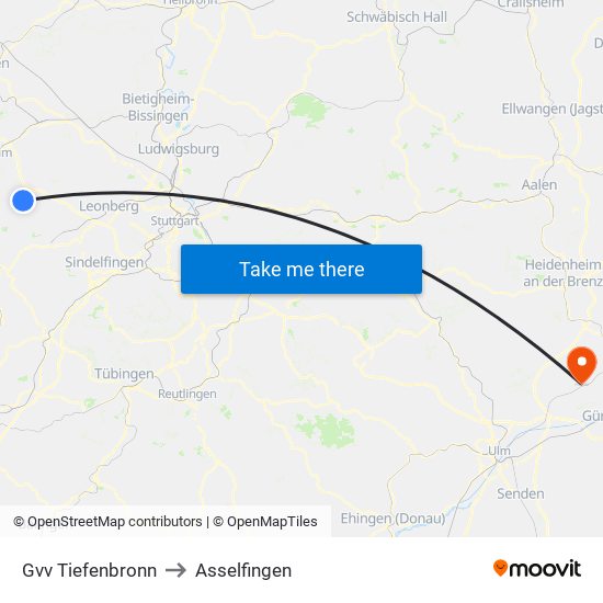 Gvv Tiefenbronn to Asselfingen map