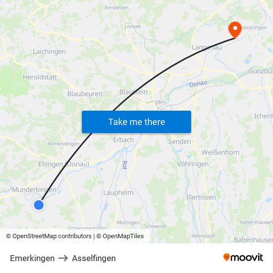 Emerkingen to Asselfingen map