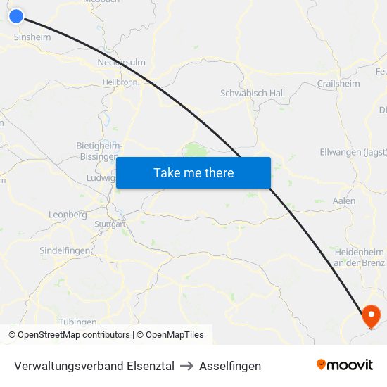 Verwaltungsverband Elsenztal to Asselfingen map