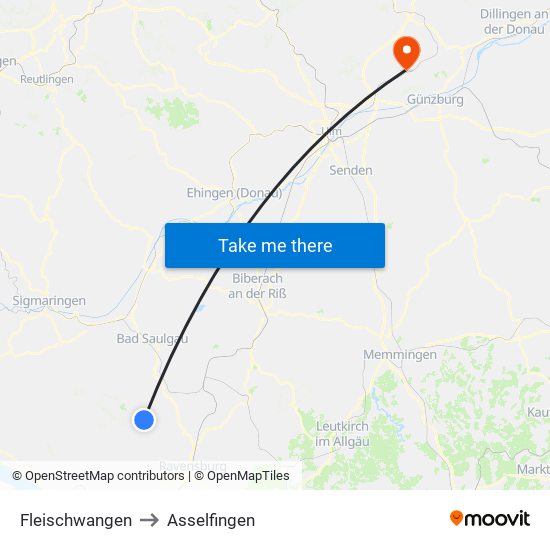 Fleischwangen to Asselfingen map